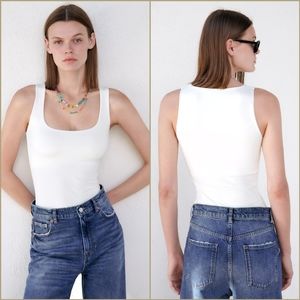 White Square Neck Tank Top; Stretchy, Comfortable, and Breathable
